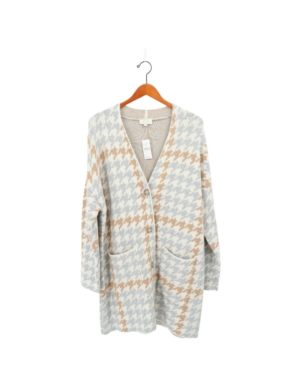 NWT Loft Outlet Houndstooth Buttoned Longline Ivory Cardigan Sweater Jacket XL